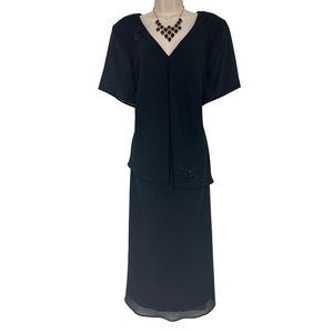 Size 20W 2X BLACK EMBELLISHED LONG GOWN Maxi Dress Wedding Evening Mother PLUS